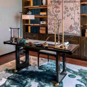 新中式實木書桌椅組合10樣板房書畫桌禪意書房仿古家具定制